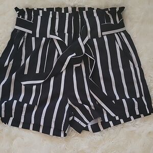 High Waist Black and White Striped Shorts